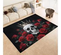 Tappeto Camera da Letto Imitazione Cashmere 80x120 cm Stampa Teschio Fiore Corona Gotica 3D Motivi Squisiti Tappeto Cucina Antiscivolo Lavabile Adatto a Corridoi Ville Classiche Angoli Lettura