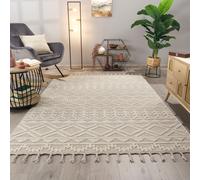 Tappeto Camera Da Letto Soggiorno Pelo Corto Boho Scandi Con Frange