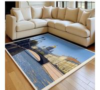 Tappeto Camera da LettoPalazzi, edifici, ponti Tappeto Salotto Moderno Antiscivolo Lavabile Blu 120 x 180 cm Pelo Corto Morbido per Soggiorno e Gaming