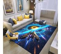 Tappeto Camera Ragazzi e Adolescenti Galassia Pianeta Buco Nero Nave da Guerra, Tappetino Antiscivolo Blu Viola per Soggiorno, Camera da Letto per Bambini, Sala Giochi, 140x200 cm, Color 4