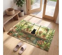 Tappeto Campagna Rurale d'ingresso interno, Erba Verde | Zerbino Gatto Nero Piante Verdi In Vaso resistente e antiscivolo, Tappetino assorbe l'acqua e raccoglie lo sporco per mantenere la casa pulita