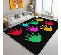 Tappeto Cartone Animato Colorato Disegno Impronte Mani Stampato e Lavabile - Noir Morbido Non Perde Peli Tappeto per Soggiorno Camera Corridoio Bagno e Cameretta Bambini, 60 x 120 cm