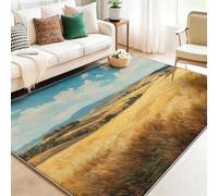 Tappeto Case Coloniche Rurali Stile Vintage Colline Campi per camera da letto delle Ragazze, 180 x 240 cm tappeti antiscivolo per sala da pranzo ufficio, lavabile Giallo a pelo corto tappeti