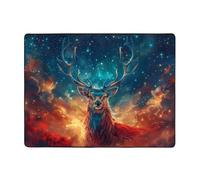 Tappeto celestiale con cervo cosmico luminoso, decorazione per soggiorno, morbido, lavabile, per camera da letto, 150 x 122 cm, per interni, camera da letto e soggiorno