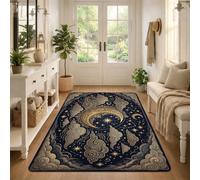 Tappeto celestiale con luna crescente e stelle fantasioso, 90 x 150 cm | Motivo celeste, accenti stelle dorate, skyline notturno mistico, decorazione per la casa da sogno, modelli dettagliati di