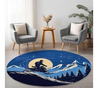 Tappeto Circolare in Flanella 100 cm, Stampato Dipinto Frana Motocicletta Montagna innevata, Blu Bianco Morbido e Confortevole Antiscivolo Decorazione Casa per Camera da Letto, Soggiorno
