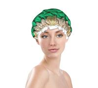 Tappeto circolare verde e beige con stampe di bordi in corda, cuffia da a impermeabile con doppio strato di rivestimento