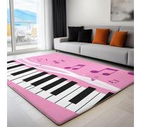 Tappeto Classico 60 x 90 cm Pianoforte Cartoni Animati Note Musicali - Tappeto Soggiorno Lavabile in Lavatrice Antiscivolo Pelo Corto, Rosa, per Camera da Letto Sala da Pranzo Cameretta Bambini