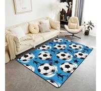 Tappeto classico da calcio per soggiorno, 100 x 150 cm, colore nero, silhouette palla, sport, camera da letto, per bambini, ragazzi, stella geometrica Honeycomb, decorazione per interni