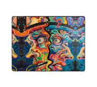 Tappeto colorato con facce psichedeliche, decorazione per soggiorno, morbido, lavabile, per camera da letto, 150 x 122 cm, per interni, camera da letto e soggiorno