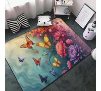 Tappeto colorato con stampa di farfalle e giardino, per soggiorno e camera da letto, lavabile, morbido, 7,6 x 12,7 cm, antiscivolo, per camera da letto, 152,4 x 99,1 cm