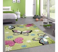 Tappeto colorato per la cameretta dei bambini con disegno di farfalle - resistente - verde, 160 x 230 cm
