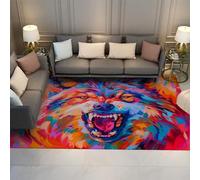 Tappeto colorato Pop Art 180x200cm Animali selvatici Ruggente Modello di lupo Tappeti a pelo corto per soggiorno Camera da letto Ufficio lavabile antiscivolo