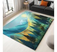 Tappeto Colore lavabile in lavatrice, 160 x 230 cm Astratto tappeto antiscivolo per soggiorno camera da letto, stampa Montagne Sole Boschi, resistente allo sporco per la casa ufficio