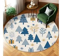Tappeto con alberi, regali di Natale con fiocchi di neve blu a pelo basso bordo bordatura casa tappeto cerchio tappeto per soggiorno, camera da letto, corridoio, scrivania, ufficio, decorazione 15,2 x