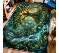 Tappeto con albero, fantasia fantasiosa cascata lanterna nessuno verde a pelo basso morbido rettangolare tappeto antimacchia tappeto per soggiorno camera da letto nuova decorazione casa sala da pranzo