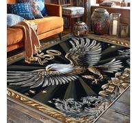 Tappeto con aquila, classico patriottico con fiocco e stelle, nessuno oro, a pelo basso, per interni, rettangolare, non perde pelo, per soggiorno, camera da letto, sotto il letto, decorazione per