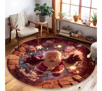Tappeto con Babbo Natale, Natale con mattoni e fiocchi di neve, a pelo basso, per interni, rotondo, non perde pelo, per soggiorno, camera da letto, sotto il letto, decorazione per appartamenti, 15 x