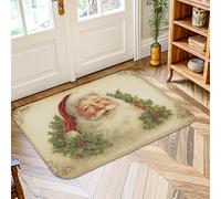 Tappeto con Babbo Natale, Natale vintage agrifoglio bacche di Natale rosso antiscivolo bordo bordo zerbino tiro tappeto rettangolare bagno ingresso comodino lavanderia decorazione 5 'x 3'
