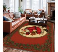 Tappeto con Babbo Natale, regalo tradizionale di Natale con agrifoglio di Natale rosso con retro antiscivolo per la casa tappeti per interni non perde pelo, per soggiorno, camera da letto, sotto il