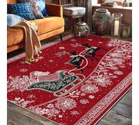 Tappeto con Babbo Natale, renna slitta natalizia rosso a pelo basso rettangolare per interni, non perde pelo, per soggiorno, camera da letto, sotto il tavolo, decorazione da pranzo, 15,7 x 18,8 cm