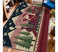 Tappeto con Babbo Natale, treno natalizio con montagne natalizie rosse a pelo basso per interni non perde pelo, per soggiorno, camera da letto, sotto il letto, decorazione per appartamenti, 10 x 15 cm