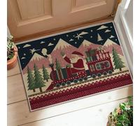 Tappeto con Babbo Natale, treno natalizio con montagne natalizie rosse antiscivolo con retro rettangolare stampa accenti tappeto ingresso bagno cucina porta decorazione 5 x 3 '