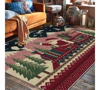 Tappeto con Babbo Natale, treno natalizio montagne natalizie rosso con retro antiscivolo per casa tappeti per interni non perde pelo, per soggiorno, camera da letto, aula, dormitorio, decorazione 15 x