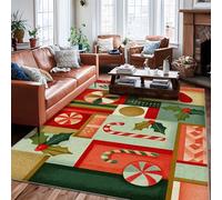 Tappeto con bastoncini di zucchero, motivo natalizio con agrifoglio, calza rossa a pelo basso, rettangolare, per soggiorno, camera da letto, sotto il tavolo, decorazione per sala da pranzo, 15,2 x