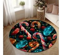 Tappeto con bastoncini di zucchero, motivo natalizio con lecca lecca lecca, rosso, a pelo basso, in spugna, per soggiorno, camera da letto, sotto il tavolo, decorazione per sala da pranzo, 15 x 15 cm