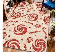 Tappeto con bastoncini di zucchero, motivo natalizio con vortice di menta piperita, rosso a pelo basso, bordatura con bordo a pelo basso, tappeto rettangolare per soggiorno, camera da letto, sotto il