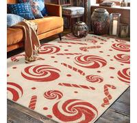 Tappeto con bastoncini di zucchero, motivo natalizio con vortice di menta piperita, rosso con retro antiscivolo, estetico, rettangolare, tappeto per casa, soggiorno, camera da letto, sotto il letto