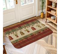 Tappeto con campane, tradizionale motivo natalizio con agrifoglio, rosso, a pelo basso, con bordo in schiuma, rettangolare, per lavanderia, bagno, porta d'ingresso, 5 x 70 cm