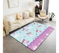 Tappeto con castello delle principesse, graziosa ragazza delle fate, tappeto antiscivolo da favola fantasia, tappeto per interni, ingresso, blu viola, decorazione per casa, soggiorno, camera da letto
