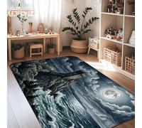 Tappeto con castello, onde lunari gotiche mistiche, blu, antiscivolo, per interni, non perde pelo, per soggiorno, camera da letto, sotto il tavolo, decorazione per sala da pranzo, 10 x 15 cm