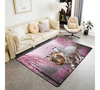 Tappeto con cavallo al galoppo Botanica floreale floreale tappeto per soggiorno camera da letto carino animale fattoria cowboy tappetino per interni 150 x 200 cm