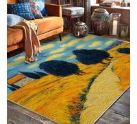 Tappeto con cipressi, impressionismo naturale campo di grano nuvole estate giallo a pelo basso bordo bordatura casa rettangolare tappeto per soggiorno, camera da letto, aula e appartamento