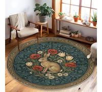 Tappeto con coniglio, classico papavero tulipani primaverili color foglia di tè con retro antiscivolo bordatura bordo tappeto per la casa tappeto cerchio tappeto per soggiorno camera da letto sotto il
