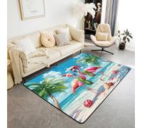Tappeto con coppia di fenicotteri, tappeto antiscivolo a tema natalizio tropicale mare spiaggia tappeto per interni ingresso, albero di cocco, decorazione per casa, soggiorno, camera da letto, 12,7 x