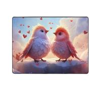 Tappeto con coppia di uccellini e cuori, decorazione per soggiorno, morbido, lavabile, per camera da letto, 150 x 122 cm, per interni, camera da letto e soggiorno
