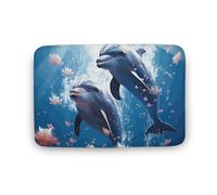Tappeto con delfini in amore, grande tappeto da camera in velluto di corallo, con retro in gomma, antiscivolo, tappetino da bagno elegante, lavabile, per sala giochi, 50 x 80 cm