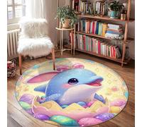 Tappeto con delfini, pasquale, giocoso uovo, fiocco pasquale, blu, a pelo basso, zerbino per interni e interni, non perde pelo, decorazione per ingresso, bagno, cucina, porta, 10 x 10 cm