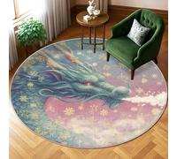 Tappeto con drago, fantasia mitica fiocchi di neve nuvole inverno turchese a pelo basso bordo bordatura casa tappeto cerchio tappeto per soggiorno camera da letto nuova casa decorazione da pranzo 15,2