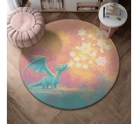 Tappeto con drago, fantasioso fiocchi di neve e nuvole invernali turchese a pelo basso spugna per interni zerbino rotondo non perde pelo ingresso bagno lavanderia decorazione 10 x 10 cm