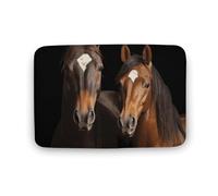 Tappeto con due cavalli in piedi su sfondo nero, grande tappeto in velluto di corallo con retro in gomma, antiscivolo, tappetino da bagno elegante tappeto lavabile per sala giochi 50 x 80 cm