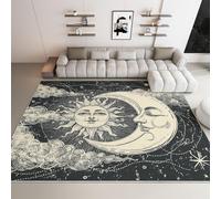 Tappeto con elementi celesti, luna e sole, stelle, grigio scuro moquette a pelo corto, morbido tappeto lavabile antiscivolo, per la casa, soggiorno, ristorante, camera da letto, cucina, camera da