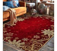 Tappeto con fiocco di neve, elegante motivo natalizio floreale con vortice natalizio rosso, retro antiscivolo, estetico, rettangolare, tappeto per soggiorno, camera da letto, cucina, corridoio