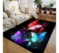 Tappeto con fiori e farfalle, viola, rosa, romantico, con farfalle e stelle, tappeto per soggiorno, fantasia floreale, per camera da letto, tappeto antiscivolo per comodino, zerbino per corridoio