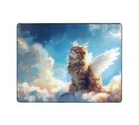 Tappeto con gatto alato blu cielo per soggiorno, morbido, lavabile, per camera da letto, 150 x 122 cm, per interni, camera da letto e soggiorno
