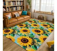 Tappeto con girasole, estate con foglie luminose e steli estivi gialli antiscivolo per casa e interni, non perde pelo, per soggiorno, camera da letto, sotto il letto, decorazione per appartamenti, 15